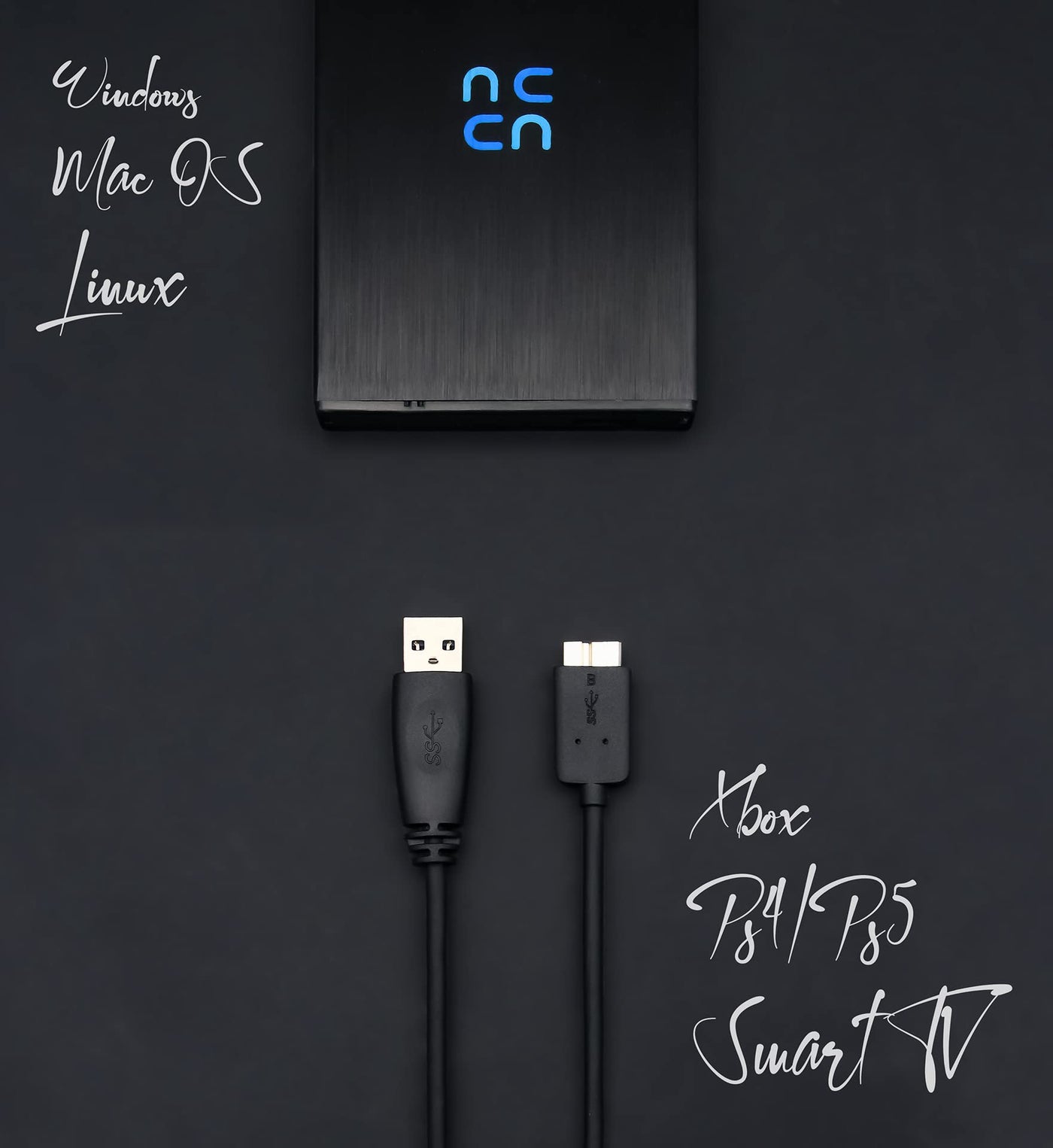 HURRICANE GD25612 Externe Festplatte 1TB Speicher 2,5" USB 3.0 TV PC Ps4 Ps5 Xbox kompatibel mit Windows Mac Linux