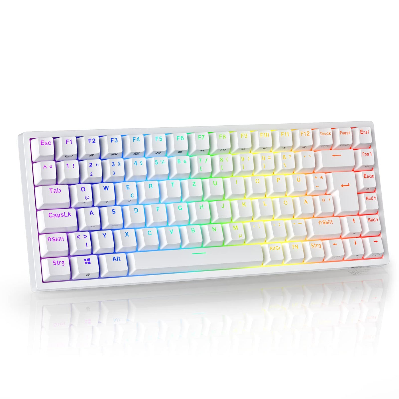 RK ROYAL KLUDGE RK84-DE 75% Gaming-Tastatur, 85 Tasten Kompakte TKL , Bluetooth Mechanische , Roter Schalter, RGB Hintergrundbeleuchtung, 2.4Ghz für Mac & Windows