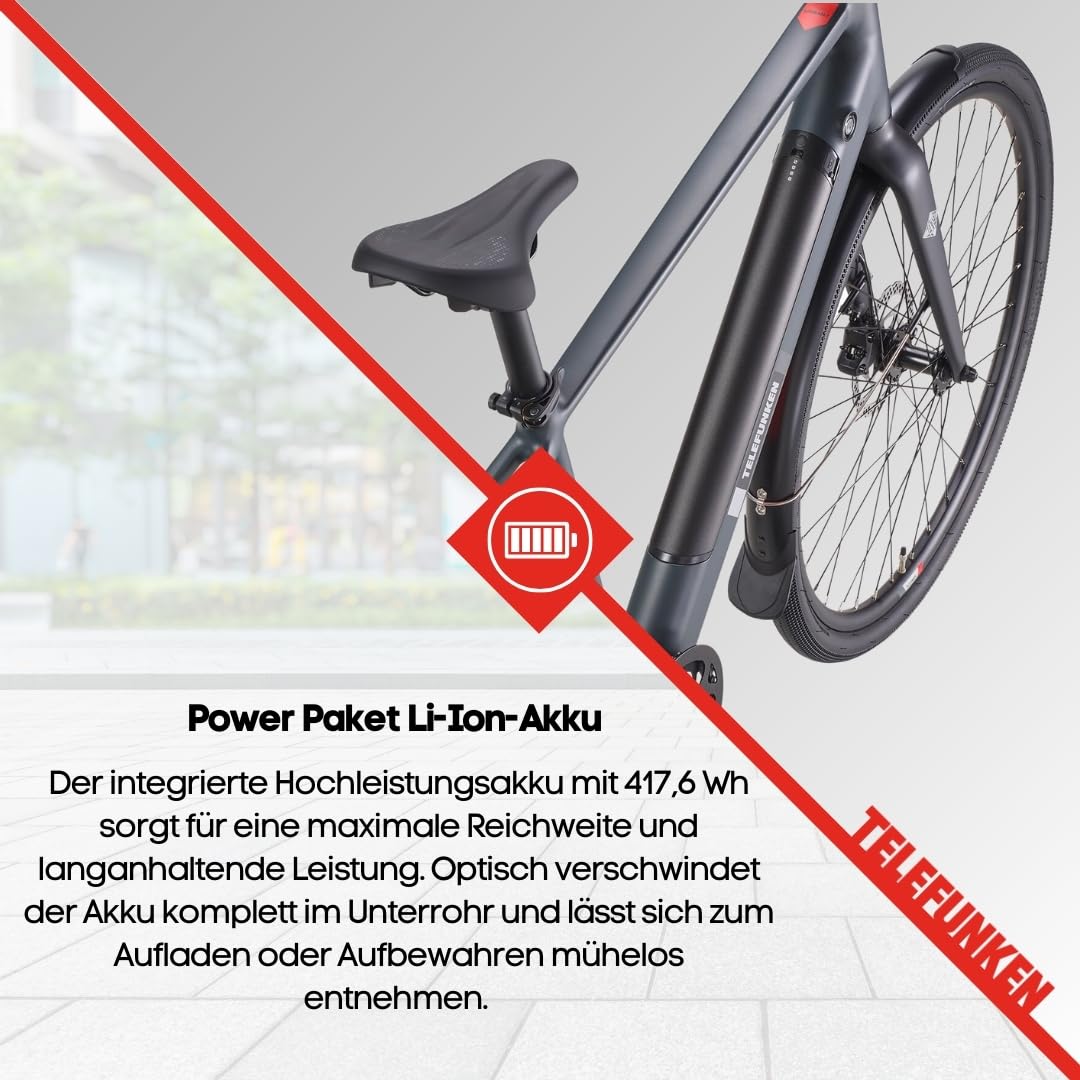 TELEFUNKEN E-Bike Herren 28 Zoll, Elektrofahrrad Hinterradmotor, 7-Gang Kettenschaltung, Hydr. Scheibenbremsen - Pedelec Urban-Bike, UH210