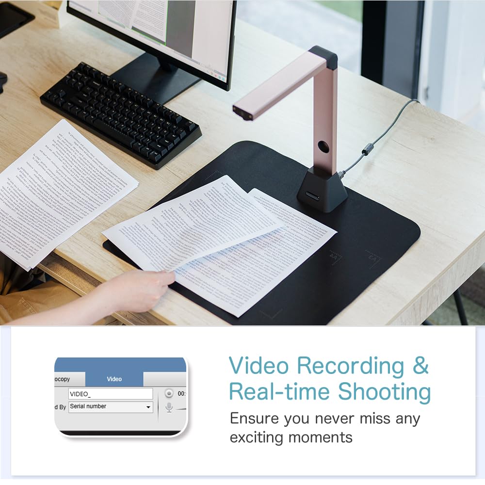 Kalopsia 13MP Professioneller Buchscanner: A3 Erfassungsgröße OCR Scanner Visualizer, 3-Level-LED HD Tragbarer Buchscanner, Mehrsprachiger USB-Dokumentenkamera für Unterrichtsbesprechungen