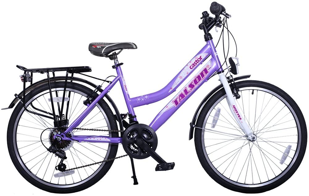 Talson 26 Zoll Mädchenfahrrad 21-Gang Shimano Schaltung mit Beleuchtung nach STVO Lila Doppelrahmen
