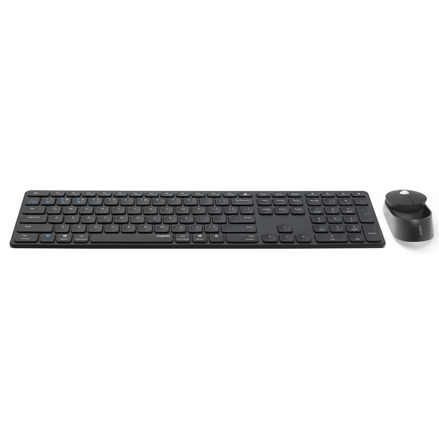 Rapoo 9750M kabelloses Tastatur-Maus Set Wireless Deskset 1600 DPI Sensor wiederaufladbarer Akku flaches Aluminium Design DE-Layout QWERTZ PC & Mac - dunkelgrau