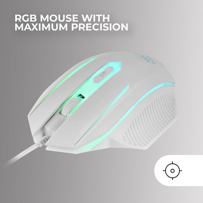 MARSGAMING MCP124, 3in1 Gaming Combo, Ergonomische H-Mech LED RGB Tastatur, RGB Maus 3200DPI HUANO Switches, Nanotextil-Mauspad 360x260mm, Multiplattform-Kompatibilität, Spanisches Layout, Weiß