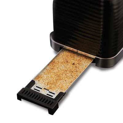 Russell Hobbs Toaster [für 2 Scheiben] Inspire Schwarz mit hochwertiger Hochglanz-Struktur (extra breite Toastschlitze, inkl. Brötchenaufsatz, 6 Bräunungsstufen + Auftau- & Aufwärmfunktion) 24371-56