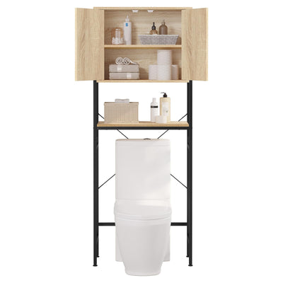 EUGAD Waschmaschinenschrank, Waschmaschinenregal Regal über Waschmaschine Toilette, Toilettenregal mit Schrank Verstellbarer Ablage, Badregal aus Holzwerkstoff Metall, 64,5x170x27 cm