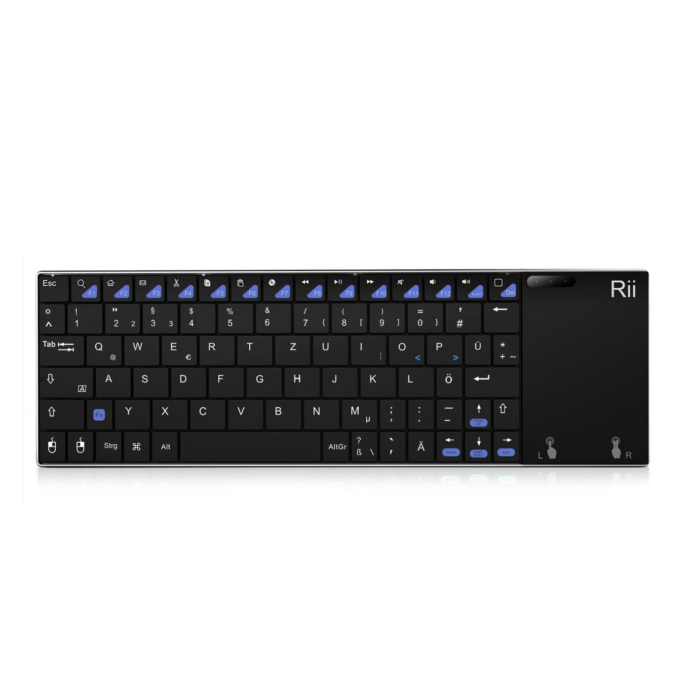 Rii K12+ Sehr Dünne 2.4GHz Wireless Kabellose Tastatur (80 Keys DE QWERTZ) mit Größe Touchpad-Maus Aluminium - gehäuse.