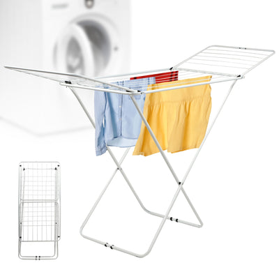 KADAX Wäscheflügeltrockner, Wäscheständer mit Flügeln, Trockenlänge 18m/23m, Luftstromwäscheständer aus pulverbeschichteten Stahl, klappbarer Trockner (Weiß/2-Flügel)