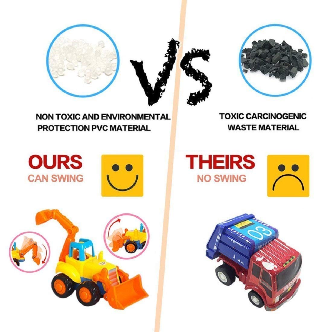 MOONTOY Baby Spielzeugauto Bagger Konstruktionsfahrzeuge Baufahrzeuge 4 in einem Set für Kinder, Traktor, Bulldozer, Kipper & Zementmischer