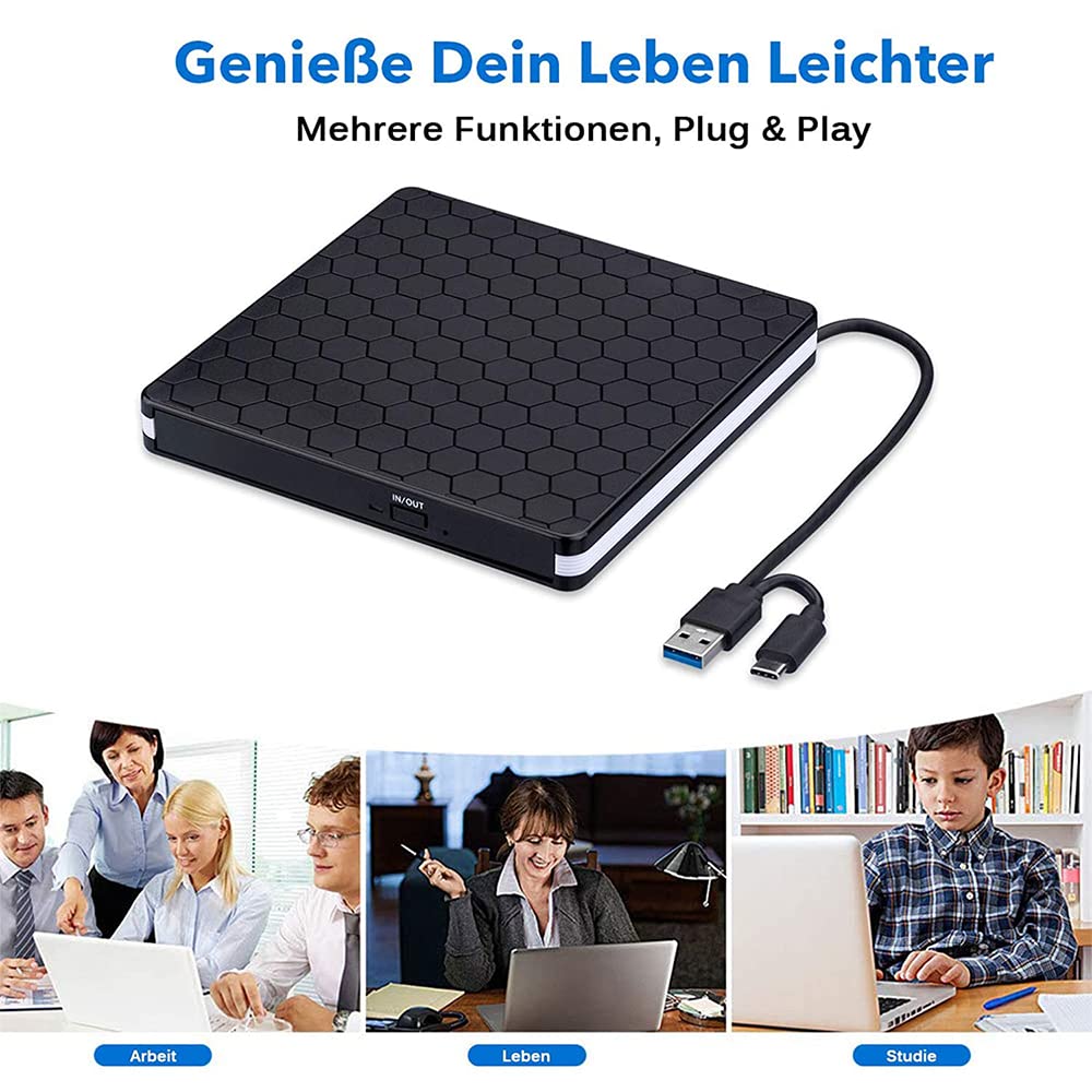 External DVD Drive, Amicool USB 3.0 Type-C CD DVD +/-RW Optical Drive USB C Burner Slim CD/DVD ROM Rewriter Writer Reader Portable for PC Laptop Desktop MacBook Mac Windows 7/8.1/10 Linux OS Apple