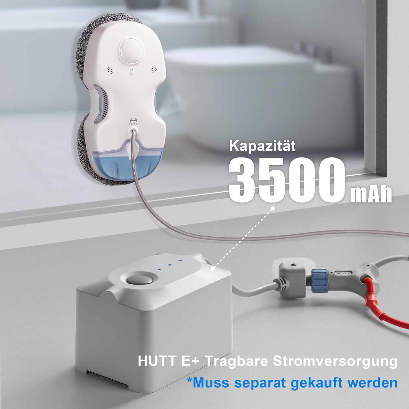 HUTT C65 Fensterputzroboter mit Sprühfunktion, Elektrischer Fensterputzer Fernbedienung mit 80ML Tank, Fensterreiniger Roboter Automatischer, für Innen- und Außenfenster, 10x Lappen, Koffer