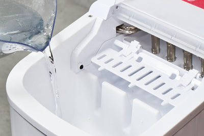 Salco Coca Cola Eiswürfelmaschine – Ice Maker mit 2 Eiswürfelgrößen – 10 kg Eiswürfel pro Tag – Retro-Design Weiß – Tragbare Eiswürfelmaschine für Cocktails, Getränke & Partys