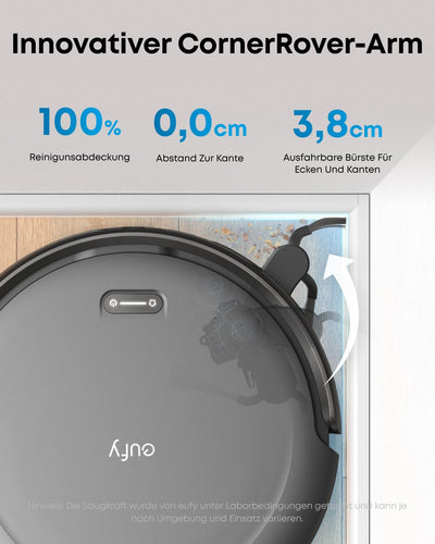 eufy C10 Saugroboter mit Automatischer Absaugstation, 7,3cm Ultraflaches Design, Teppichreinigung, Ausfahrbare Seitenbürste für Ecken, Automatische Entleerung, Punktlaser- & Infrarot-Navigation