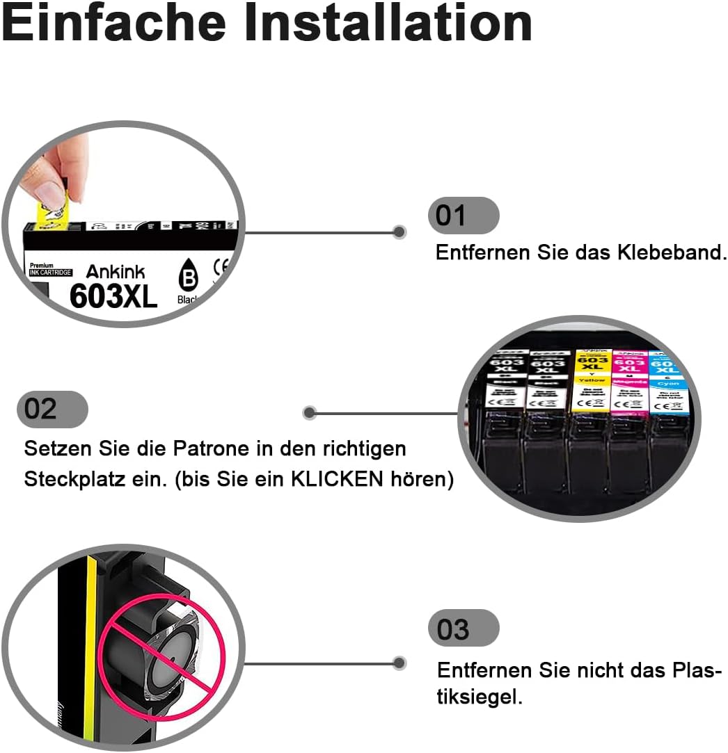 ANKINK Kompatibel Tintenpatrone Druckerpatronen als Ersatz für Epson 603XL für Patrone 603 XL für WF-2820DWF WF-2830DWF WF-2840DWF XP-2100 XP-2150 XP-3100 XP-3150 XP-4100 XP-4150, Schwarz Farbe 5 Pack