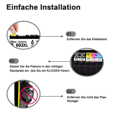 ANKINK Kompatibel Tintenpatrone Druckerpatronen als Ersatz für Epson 603XL für Patrone 603 XL für WF-2820DWF WF-2830DWF WF-2840DWF XP-2100 XP-2150 XP-3100 XP-3150 XP-4100 XP-4150, Schwarz Farbe 5 Pack