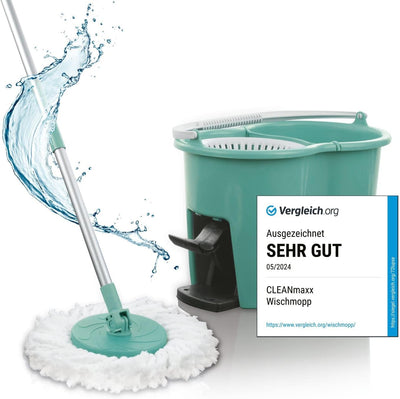 CLEANmaxx Power-Wischmopp mit Zwei-Kammer-Filtersystem | Designed in Deutschland - Schmutzwasser wird gefiltert, leichtes Auswringen für streifenfreie Sauberkeit | Ideal für Laminat, Parkett & Fliesen