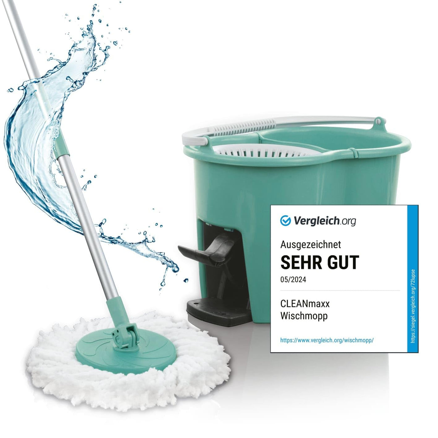 CLEANmaxx Power-Wischmopp mit Zwei-Kammer-Filtersystem | Designed in Deutschland - Schmutzwasser wird gefiltert, leichtes Auswringen für streifenfreie Sauberkeit | Ideal für Laminat, Parkett & Fliesen