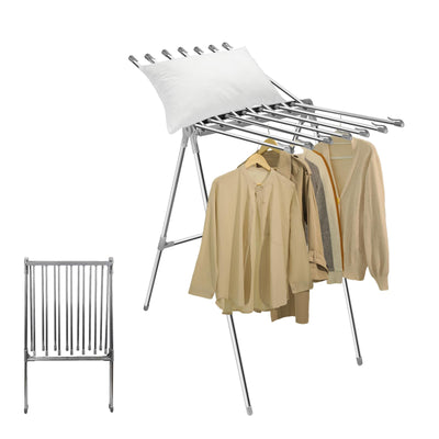 Sinbide Wäscheständer Interieur Faltbarer Wäscheständer mit 2 Flügeln Wäscheständer Edelstahl Standtrockner Gewichtskapazität 10kg Wäschetrockner mit Clip Windschutz Wäschetrockner Outdoor