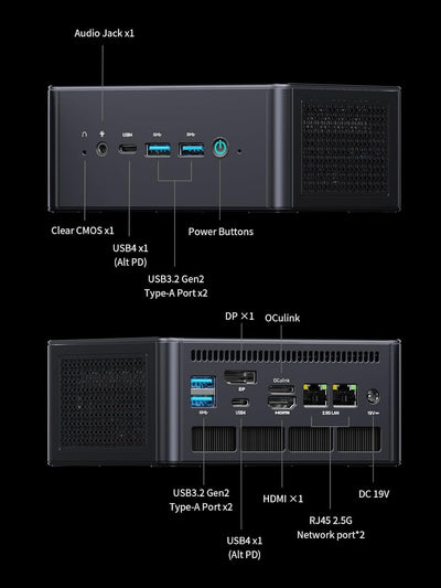 MINIS FORUM UM890 Pro Mini PC, AMD Ryzen 9 8945HS Prozessor, 8 Kerne/16 Threads bis zu 5,2 GHz, AMD Radeon 780M, 64 GB DDR5 bis zu 5600 MHz/1 TB SSD, HDMI/DP/USB4 × 2, RJ45 2,5 G × 2, Oculink Port