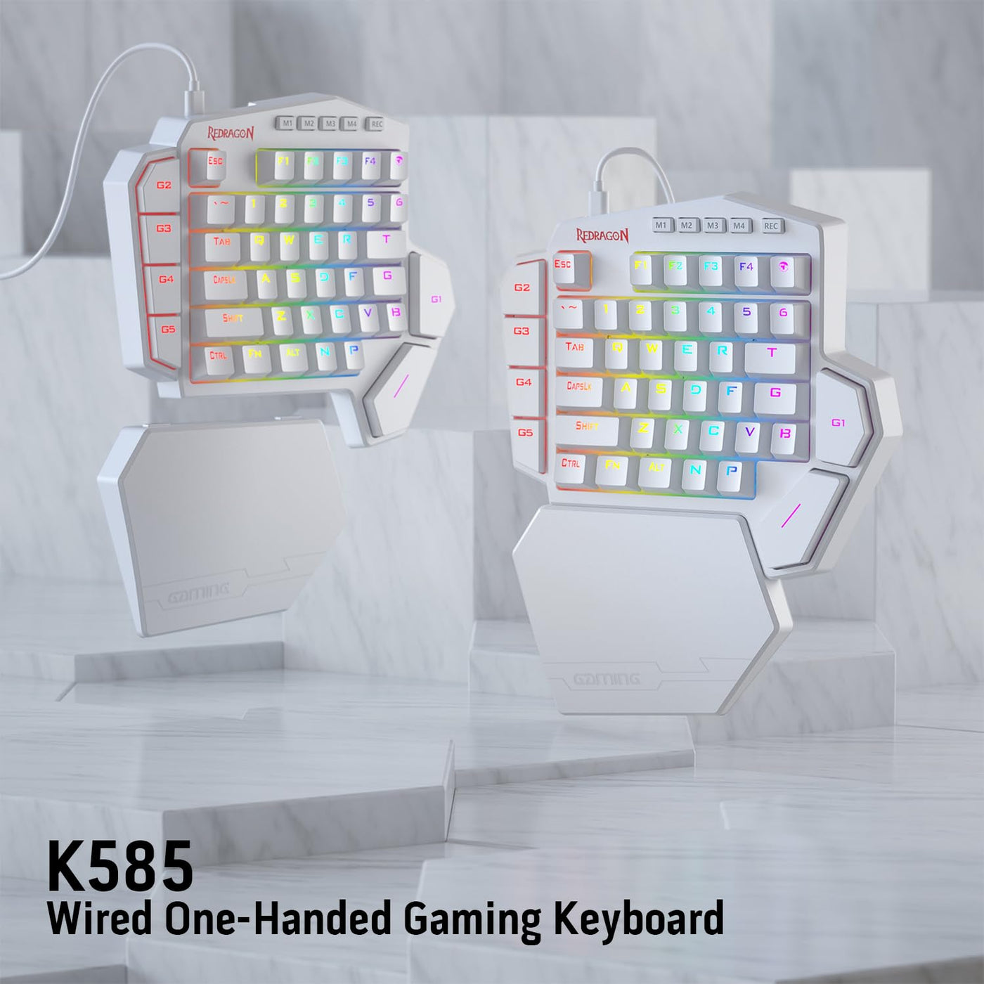Redragon K585 DITI Einhändige mechanische RGB-Gaming-Tastatur, Typ-C-Profi-Gaming-Tastatur mit 7 integrierten Makrotasten, abnehmbare Handballenauflage, 42 Tasten (weiß, Blauer Schalter)
