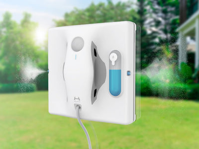 Hutt W8 Fensterputzroboter mit 2-Fach Sprühsystem (80ml Tank, max 3800Pa Saugleistung, Kanten- und Hinderniserkennung, Für Glas, Fliesen, Wintergärten, Spiegel etc, Sicherungsseil, 4x Reinigungstuch)