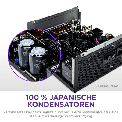 NZXT C1200 Gold ATX 3.1 - Vollständig modulares, geräuscharmes PC-Gaming-Netzteil - 1200 Watt - 80 PLUS Gold - 12V-2x6-Anschluss - Zero Fan-Modus - 100 % japanische Kondensatoren - Schwarz