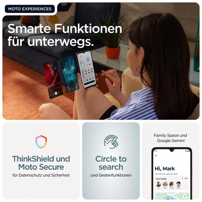 Motorola Moto g06 Smartphone (Kratzfestes 6,88"-HD+-Display Dank Corning Gorilla Glass 3, wasserabweisend, 50-MP-Kamera, 4/256 GB, 5100 mAh, TurboPower-Aufladen) Pantone Tapestry, inkl. Schutzcover