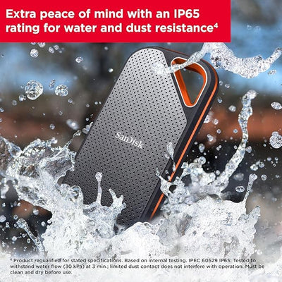 SanDisk Extreme PRO Portable SSD 1 TB (externe SSD, NVMe-SSD-Performance, 2,5 Zoll, 2.000 MB/s Lesen und Schreiben, AES-Verschlüsselung, IP65-Wasser- und -Staubschutz) grau