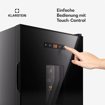 Klarstein Freistehender Weinkühlschrank, 1 Zonen Getränkekühlschrank Klein, Kleiner Weinschrank, Wein-Kühlschrank mit Glastür, Leiser Flaschenkühlschrank für Wein & Bier, 5-22°C, 16 Flaschen