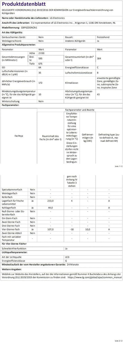 LG GBP62DSNCN1, Klasse C, 384 L, Kühl-/ Gefrierkombination, Frische Features, Kühlschrank mit Gefrierfach und Innendisplay, DoorCooling+, LINEARCooling, 59,5 x 203 x 67,5 cm ꟷ Dark Graphite