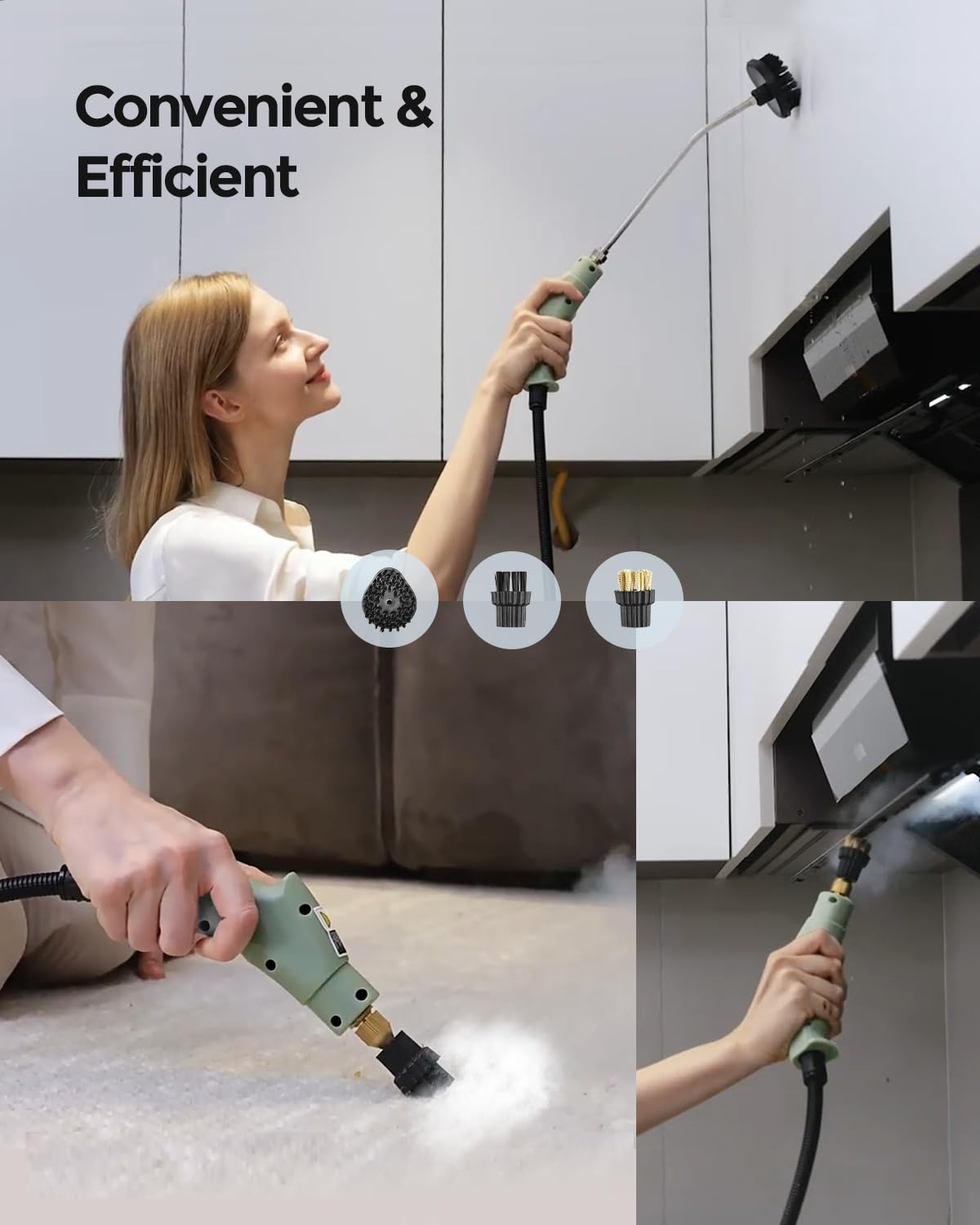 2500W Dampfreiniger Handgerät, Hochtemperatur-Druck Dampfreinigungsmaschine,Steam Cleaner for Home, Handdampfreiniger mit Bürstenköpfen, Tragbarer Dampfreiniger für Küchenmöbel Badezimmer Auto (grün)
