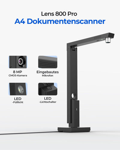 CZUR 8MP USB-Dokumentenkamera und Visualizer, A4 Dokumentenscanner tragbarer Scanner, für Lehr- und Klassenzimmer, Home-Office, kompatibel mit Windows, macOS (Lens800)