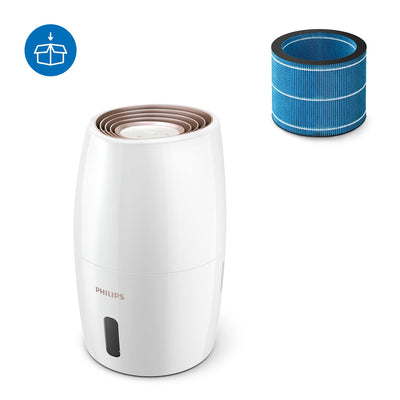 Philips 2000 Serie Luftbefeuchter – NanoCloud Technologie, Bis zu 99% Weniger Bakterien, Räume Bis 32 m², 3 Automatische Feuchtigkeitsstufen, 360-Grad-Diffusor, Ruhemodus, Kompakt (HU2716/10)