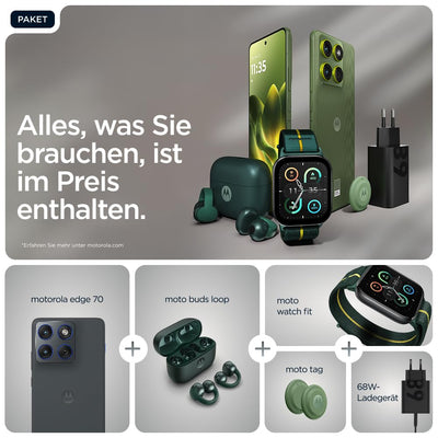 Motorola Edge 70 Smartphone (Robustes 6,67"-pOLED-Display mit Gorilla Glass 7i, 50-MP-Kamera, 12-512 GB, Wasser- und hitzebeständig, 68W-TurboPower-Aufladen), Pantone Gadget Gray, inkl. Magnetcover