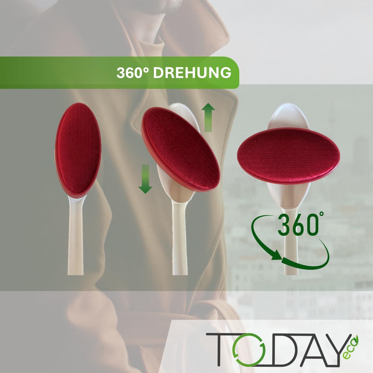 Today - Samt-Fusselbürste - Entfernt sanft Fusseln, Flusen und Haare - Drehbarer Kopf - Für Kleidung, Mäntel und Teppiche