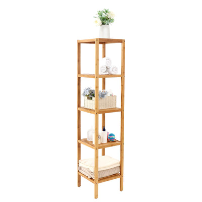 SONGMICS Badregal 5 Ebenen, schmales Regal stehend, Bambusregal, multifunktionales Aufbewahrungsregal, für Küche, Wohnzimmer, Schlafzimmer, Badezimmer, naturfarben BCB55Y