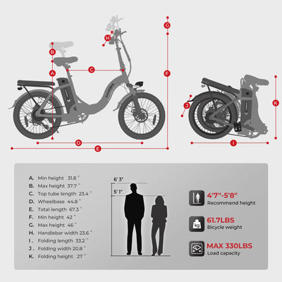SAMEBIKE Klapprad E-Bike, 20 Zoll Elektrofahrrad with 36V/12Ah Abnehmbarem Akku Hydraulische Bremse, für Erwachsene, Herren Damen