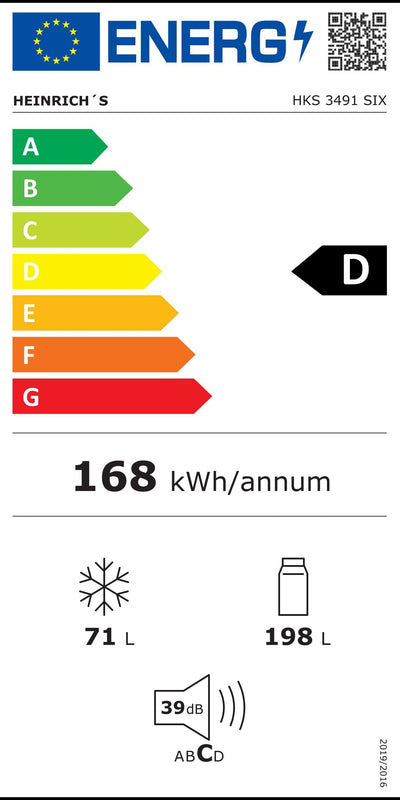 Heinrich´s Kühlgefrierkombination 269 Liter, Kühlvolumen 198L, Gefrierfach 71L,LED Beleuchtung,Kühlschrank Türanschlag wechselbar, leise 39dB,große Tiefkühlboxen, 7 Temperaturstufen, (schwarz-inox)