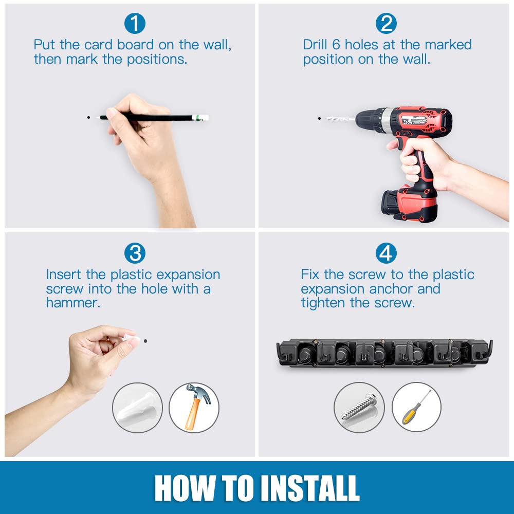 ibell 2 Stück Besenhalterung Wand, Gerätehalter Wandhalterung mit 10 Halter und 12 Haken, Besenhalter Werkzeughalter Gartengerätehalter Organizer für Zuhause Küche Badezimmer Garage Garten