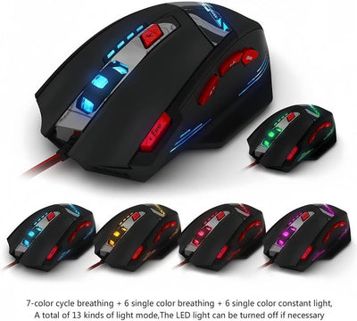 zelotes T90 Gaming Maus 9200 DPI, 8 Programmierbare Tasten, Multi-Modi LED, USB Gaming Maus, Gewichtstuning für Pro Gamer