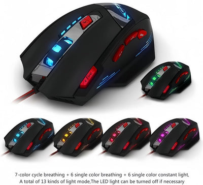 zelotes T90 Gaming Maus 9200 DPI, 8 Programmierbare Tasten, Multi-Modi LED, USB Gaming Maus, Gewichtstuning für Pro Gamer