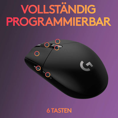 Logitech G305 LIGHTSPEED kabellose Gaming-Maus mit HERO 12K DPI Sensor, Wireless Verbindung, 6 programmierbare Tasten, 250 Stunden Akkulaufzeit, Leichtgewicht, PC/Mac - Schwarz
