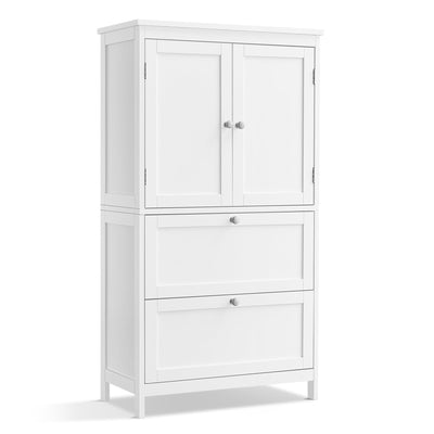 VASAGLE Badezimmerschrank, Badschrank, Küchenschrank, Aufbewahrungsschrank mit 2 Türen und 2 Schubladen, verstellbare Ablage, 30 x 60 x 110 cm, klassikweiß BBC551P31