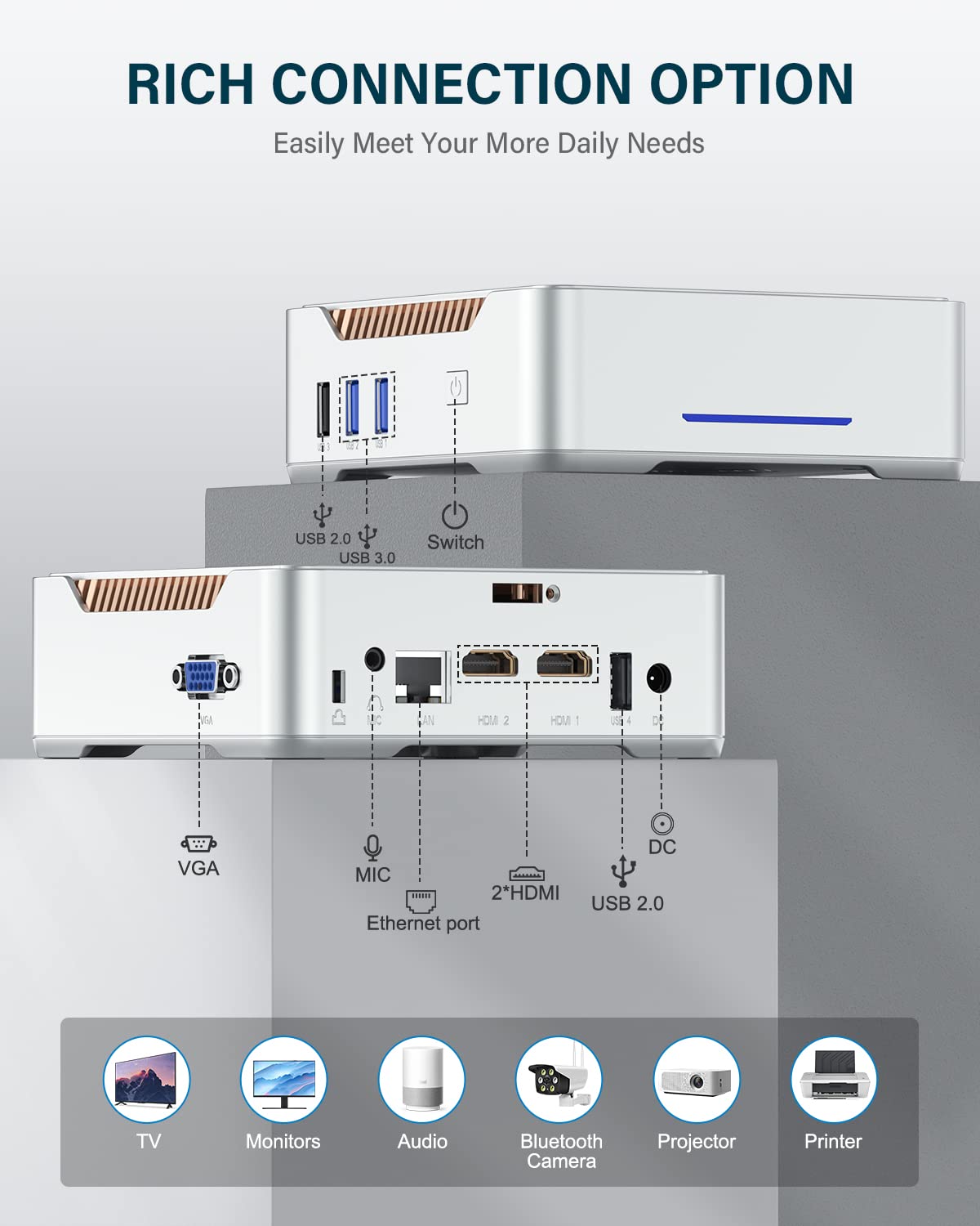 NiPoGi GK3 Plus Mini PC, Ιntel Alder Lake-N95(bis zu 3,40 GHz), 16GB DDR4 512GB M.2 SSD Mini Desktop Computer, 2X HDMI, 4K UHD Triple Display, Dual WiFi, Micro PC mit VESA für Büro/Heim.