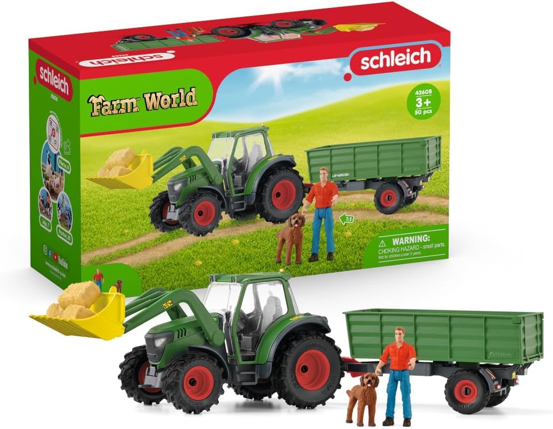 SCHLEICH 42608 Traktor mit Anhänger, ab 3 Jahren, Farm World - Spielset, 50 Teile