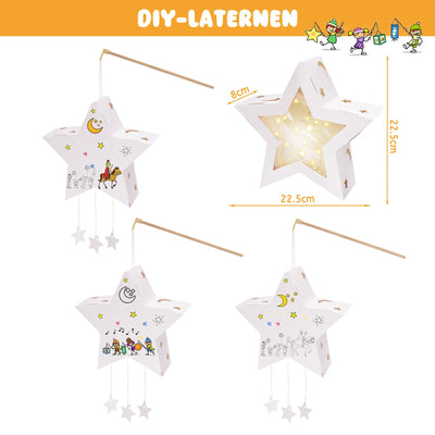 4 Stück Laternen Bastelsets Kinder, Sterne Kreativset Papierlaternen Bastelset, Sterne Laternen zum Basteln Papierlaternen Kreativset für Jungen Mädchen Geschenk Sankt Martin Laternenumzug Weihnachten