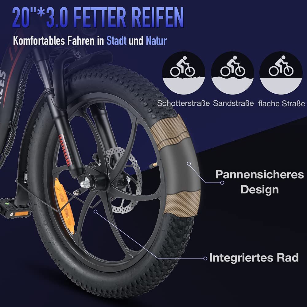 Fafrees F20 E-Bike Klapprad 20 Zoll Elektrofahrrad für Herren Damen 250W Motorund mit 36V 16AH abnehmbarem Akku City Bike 7S E-Mountainbike 20"*3.0 Fat Tire
