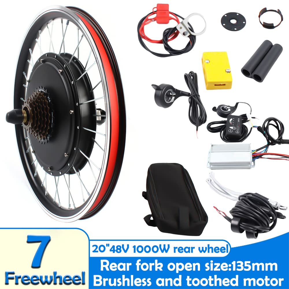 SOLOCJNL E-Bike Hinterrad Umrüstsatz, 48V 1000W Brushless Gearless Motor Kit mit LED Display, Daumenhebel für 20-Zoll Fahrrad