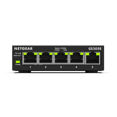 Netgear GS305E Managed Switch 5 Port Gigabit Ethernet LAN Switch Plus (Plug-and-Play, Netzwerk Switch Managed, IGMP Snooping, QoS, VLAN, lüfterlos, robustes Metallgehäuse), Schwarz