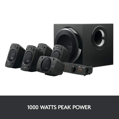 Logitech Z906 5.1 Sound System, Lautsprecher mit 1000 Watt Surround Sound, THX, Mehrere Audio-Eingänge, Fernbedienung, UK Stecker, PC/PS4/Xbox/Stereo-Anlage/TV/Smartphone/Tablet - Schwarz
