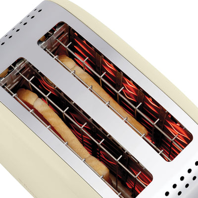 Russell Hobbs Toaster [für 2 Scheiben] Colours Plus Edelstahl Creme (extra breite Toastschlitze, inkl. Brötchenaufsatz, 6 Bräunungsstufen + Auftaufunktion, Lift & Look-Funktion, 1600W) 26551-56